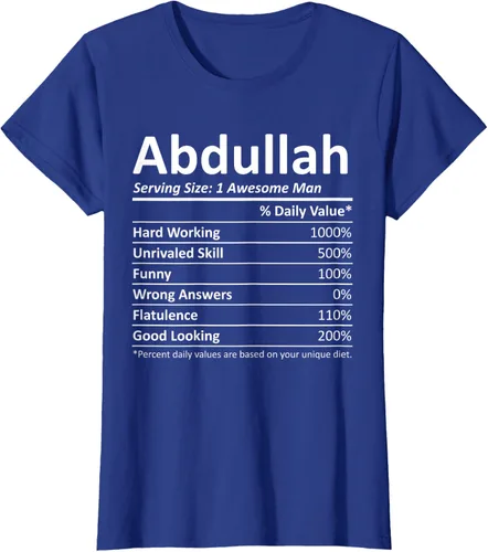 Vista 9 de ABDULLAH Nutrition Funny Birthday Personalizado Nombre Regalo T-Shirt Negro