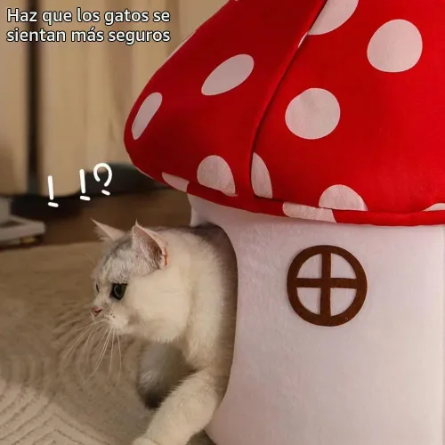 Vista 5 de Mushroom Shape Cat House Cow Shape Cats Cave Bed Semi-Enclosed Cave-Style Warm Cat House Pet Nest for Cats Small Dogs Rojo Champiñón