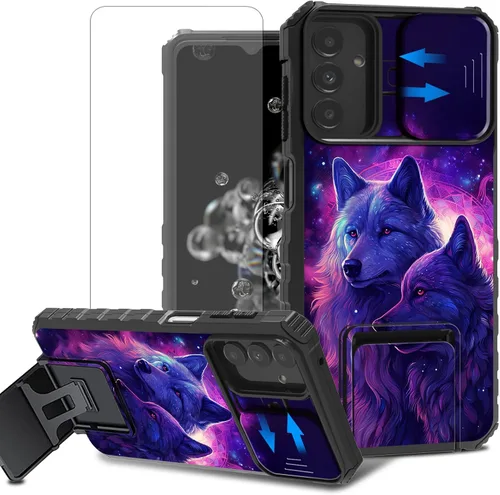 Vista 57 de Funda para teléfono Samsung Galaxy A15 5G con protector de pantalla con cubierta deslizante para cámara y soporte de doble capa híbrida resistente a
