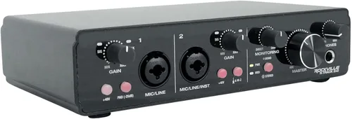 Vista 3 de Interfaz de grabación USB Rockville R-TRACK 2x2, 24 bits 192KHz, 2 micrófonos Pres 48V Phantom Power, MIDI I/O, Hi-Z Input, ASIO Driver, XLR/1/4