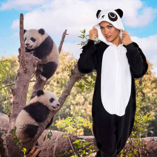 Vista 2 de Slim Fit Adult Onesie - Animal Halloween Costume - Plush Fruit One Piece Cosplay Suit for Women and Men by FUNZIEZ!