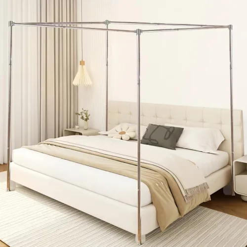 Vista 12 de Marco de cama de acero inoxidable tamaño individual, marco de metal resistente de tamaño individual para cama de metal, cama de madera, decoración