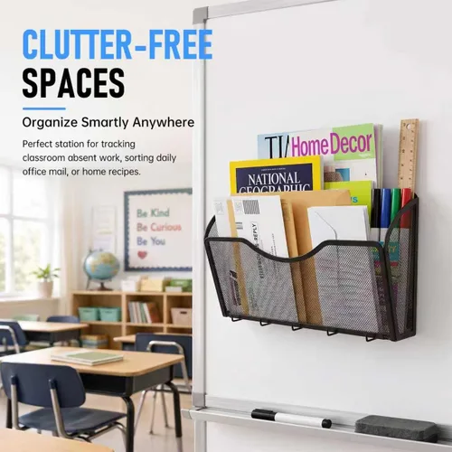 Vista 7 de 6 PCS Magnetic File Holder with Hooks,Magnetic File Folder Holder Organizer Negro