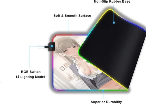 Vista 3 de Alfombrilla para teclado XXL LED RGB Anime Girl Sexy Butt Breasts Chest Mouse pad Gamer Accesorios de oficina, alfombrillas de juegos, alfombrilla