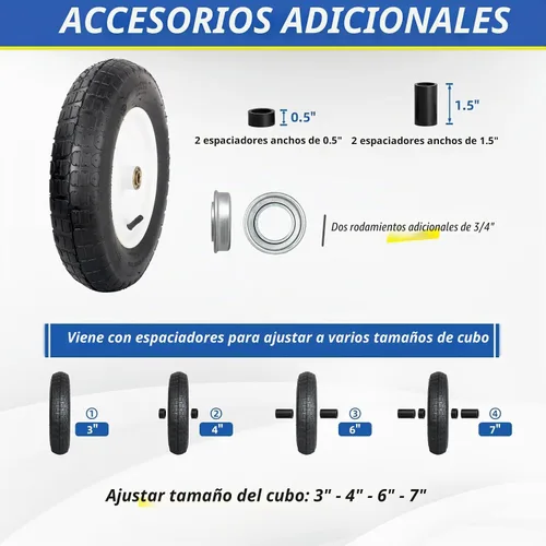 Vista 5 de GICOOL Neumático de goma para carretilla, rueda neumática de 14 pulgadas, cubo centrado de 3"-6", rodamientos de bolas de 5/8" y 3/4", repuesto