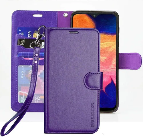 Vista 7 de Funda para Galaxy A10E, funda tipo cartera para Galaxy A10E, piel sintética de alta calidad, funda protectora con ranuras para tarjetas y soporte