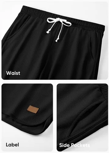 Vista 6 de JMIERR Pantalones cortos de punto gofre para hombre, estilo casual, cintura elástica, cordón ajustable, pantalones cortos de entrenamiento