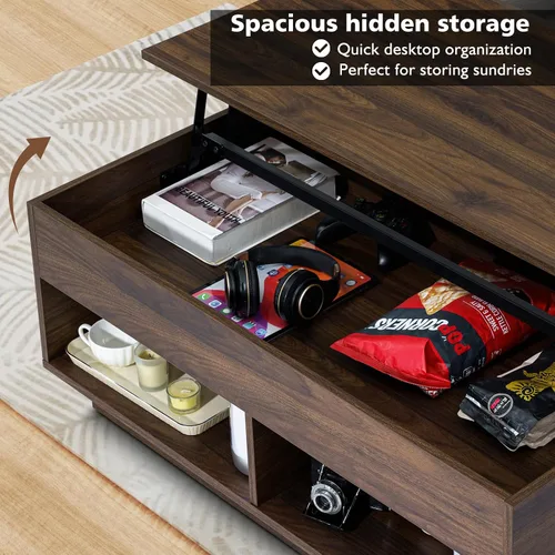 Vista 16 de HOMMPA Mesa de centro moderna con tapa elevable con almacenamiento para sala de estar, mesa de centro LED, mesa de comedor de madera con 2 cajones