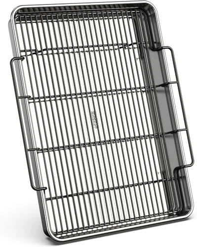 Vista 7 de Baker's Secret Bandeja grande para asar no tóxica de 18" con estante, asador 100% de aluminio reciclado, sartén para asar pavo, verduras, aves - La