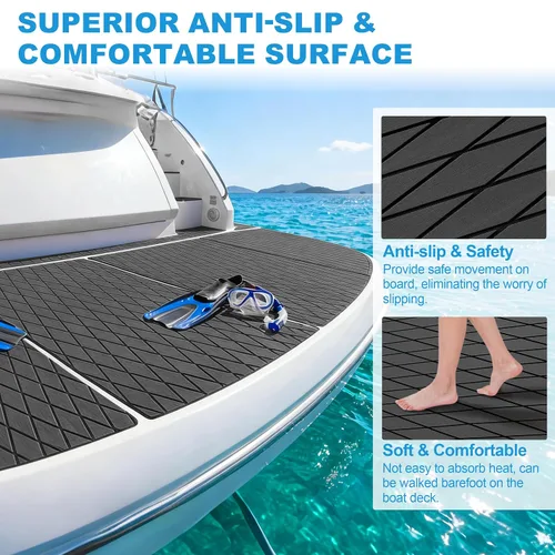 Vista 3 de PrimeZone Paquete de 2 pisos de espuma EVA para barcos, 94.5 x 47.2 pulgadas, impermeable, antideslizante, para cubierta marina, tapete autoadhesivo
