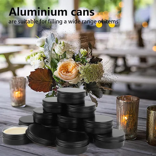 Vista 5 de Paquete de 12 latas de 2 onzas con tapas, pequeños recipientes de metal Negro
