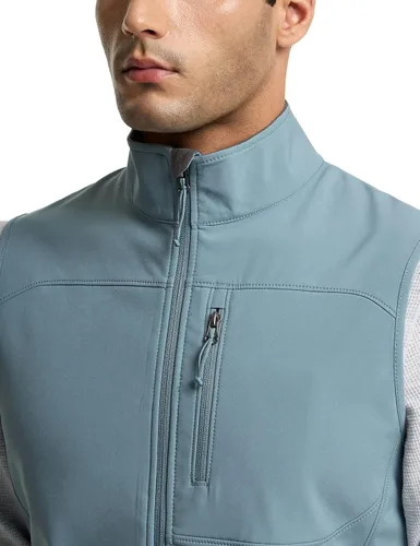 Vista 5 de TSLA - Chaleco Softshell sin mangas para hombre, chaleco cortavientos con cremallera completa, chaleco de senderismo, golf, viajes al aire libre.