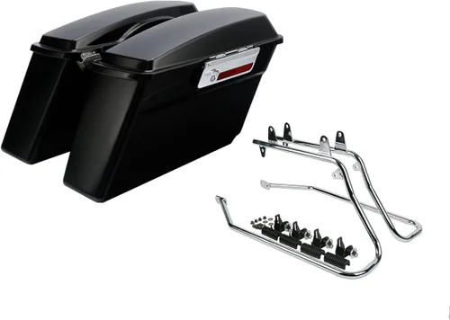 Vista 8 de XFMT Alforjas duras negras mate para baúl con soportes de conversión negros para Harley Softail Heritage Classic Deluxe 1984-2017