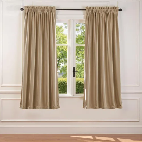 Vista 53 de Lazzzy - Cortinas de terciopelo blanco de 63 pulgadas de largo para sala de estar o dormitorio, cortinas con filtro de luz, aislación térmica