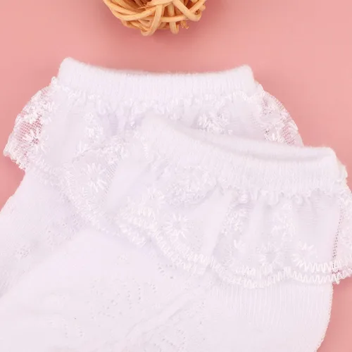 Vista 3 de DRESHOW BQUBO - Calcetines de encaje con volantes y ojales para bebés, calcetines finos para recién nacidosbebésniños pequeños