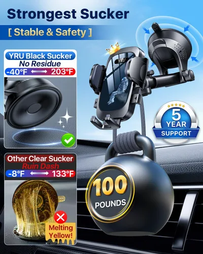 Vista 2 de YRU Soporte de teléfono celular para salpicadero de automóvil, con patente y grado militar, soporte de teléfono celular para ventilación de Negro