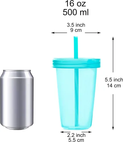 Vista 2 de Youngever 9 juegos de vasos de plástico de 16 onzas con tapas y pajitas, vasos de plástico reutilizables con pajitas (colores arcoíris)