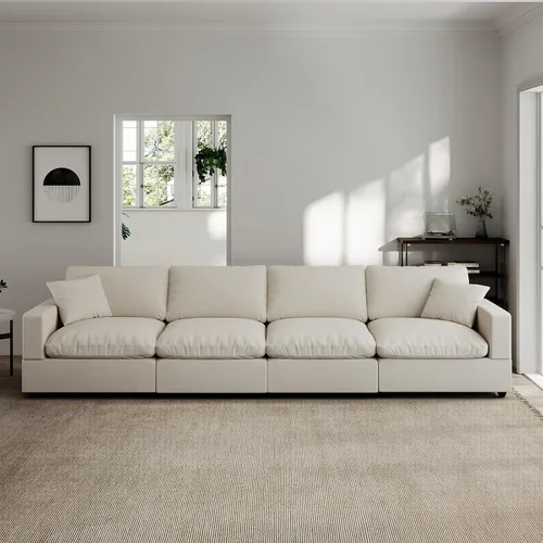 Vista 24 de Sofá seccional moderno de lino en forma de L para sala de estar, sofás modulares con relleno de plumón, fundas de cojín de sofá desmontables, sofá