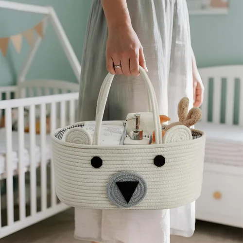 Vista 6 de DECOMOMO Cesta de oso de peluche, cesta grande para pañales