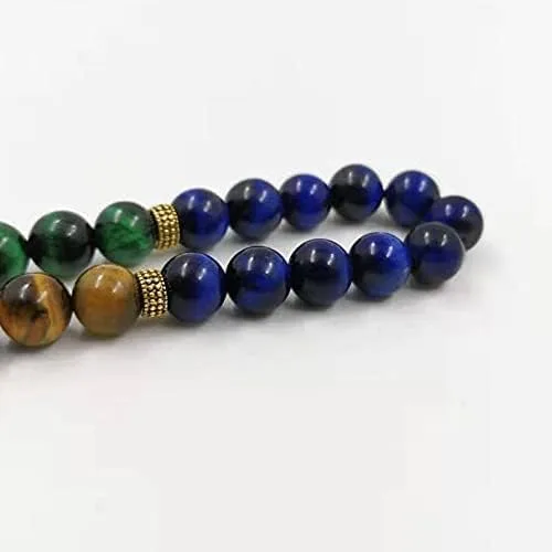 Vista 2 de Tasbih musulmán amarillo azul verde ojo de tigre piedra rosario islámico cuentas joyería turca misbaha (0.315 in x 33 cuentas)