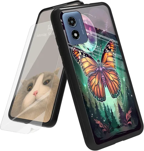 Vista 53 de Funda para Motorola Moto G Play 4G 2024 con protector de pantalla, parte trasera de vidrio templado + funda de silicona suave TPU absorción