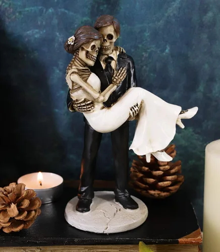 Vista 8 de Ebros Love Never Dies Romántico Esqueleto Nupcial Pareja Marido Llevando Esposa Noche de Boda Figura Día de los Muertos Gótico Novia y Novio
