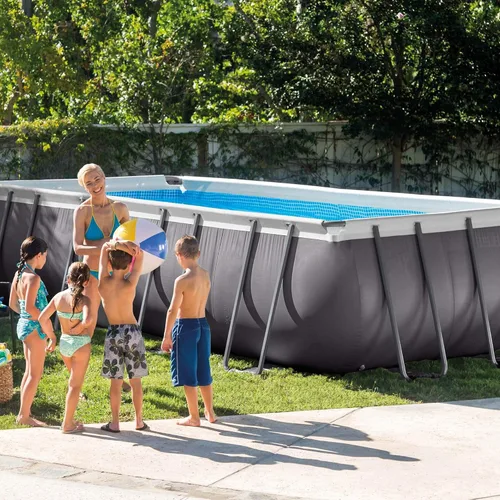 Vista 3 de Piscina rectangular, con bomba de filtro de suciedad, modelo Ultra Frame, de Intex, Gris