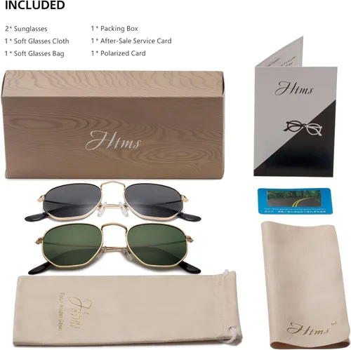 Vista 6 de Hipster - Lentes de sol polarizados hexagonales para hombre y mujer diseño geométrico cuadrados pequeños marco de metal vintage gafas de sol retro