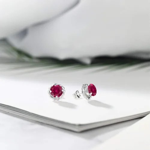 Vista 93 de Gem Stone King Aretes de plata de ley 925 de 0.236 in con piedra natal redonda para mujer