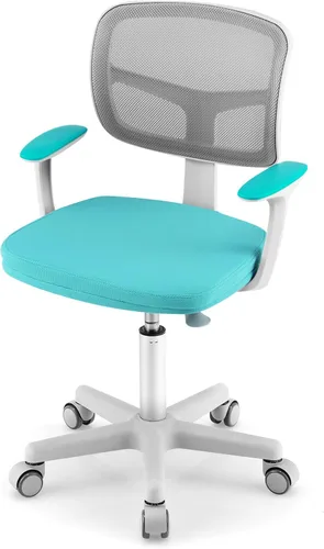 Vista 10 de Silla de escritorio para niños, silla ergonómica giratoria para estudio con soporte lumbar, malla transpirable y ruedas de bloqueo automático, silla