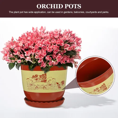 Vista 6 de FAVOMOTO 6pcs Large Thickened Red Clay Plastic Orchid Pots with Saucers, Indoor Succulent Nursery Plant Containers for Drainage and Transplanting