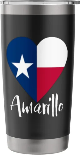 Vista 3 de I Love Amarillo Texas Panhandle TX State Flag Heart Stainless Steel Insulated Tumbler
