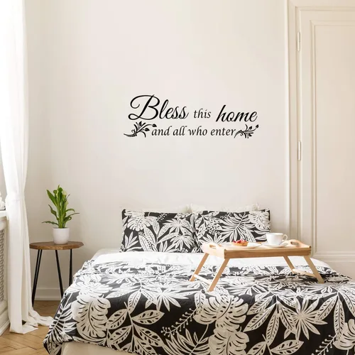 Vista 6 de 2 hojas de calcomanías de decoración de pared con texto en inglés "Bless This Home", calcomanías de cocina con texto en inglés "All Who Enter Cook