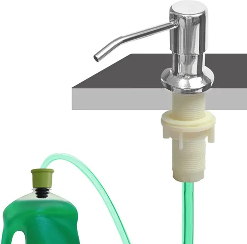 Vista 9 de Dispensador de jabón para fregadero de cocina (níquel cepillado), dispensador de jabón de fregadero de diseño integrado, repuesto desde la parte