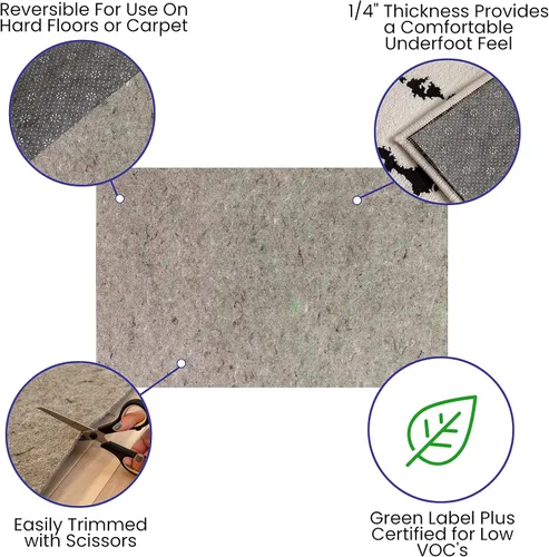 Vista 4 de Flash Furniture Minnie Slide-Stop® - Alfombrilla antideslizante reversible para múltiples superficies, 1/4 pulgadas de grosor, protección del suelo