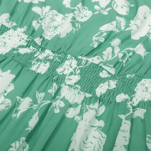Vista 4 de GRACE KARIN Vestido de verano con cuello en V y mangas con volantes para mujer, vestido midi con vuelo y escalonado, vestido de cóctel