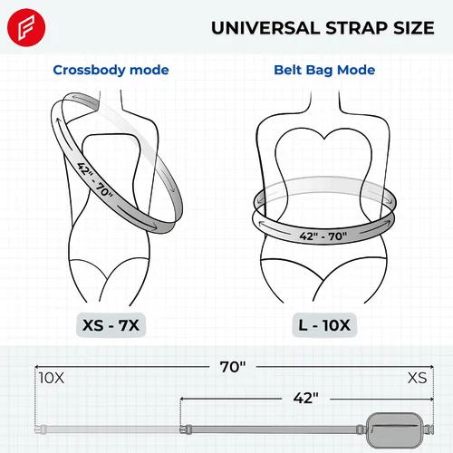 Vista 7 de Talla grande - Mini bolso para cinturón - Correa extra larga de 70 pulgadas - Doble compartimento - Correa extendida - Riñonera para mujer