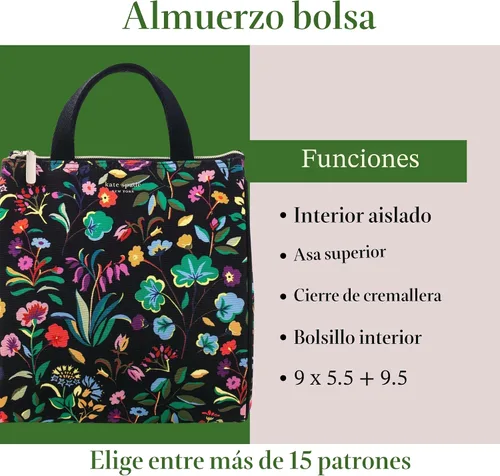 Vista 3 de Kate Spade New York Bolsa de Almuerzo Portátil Suave Refrigeradora, Bolso Térmico con Forro Interior Aislante Plateado y Bolsillo de Almacenamiento