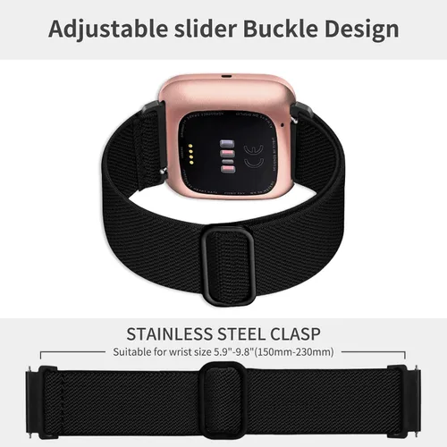 Vista 4 de Paquete de 8 bandas elásticas compatibles con Fitbit Versa 2/Lite/SE para mujeres y hombres, correa trenzada de nailon elástico ajustable Solo Loop