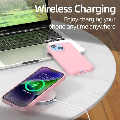 Vista 2 de Funda para iPhone 14, funda de silicona líquida, forro de microfibra suave antiarañazos, protección de cuerpo completo de grado militar, funda