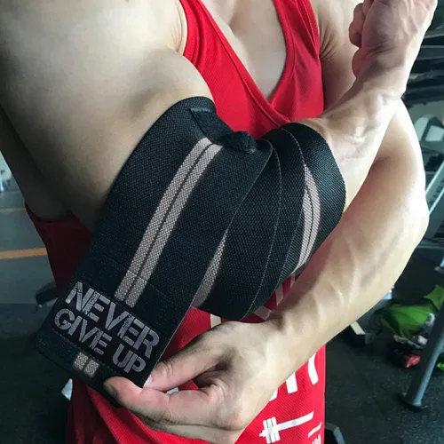 Vista 4 de HYFAN Coderas profesionales para coderas, correas elásticas, protector de soporte para levantamiento de pesas, entrenamiento, culturismo, gimnasio