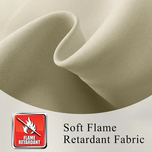 Vista 3 de Fcosie Cortinas ignífugas de 54 pulgadas de largo (2 paneles, beige), cortinas opacas 80% para dormitorio, sala de estar, cortina de oscurecimiento
