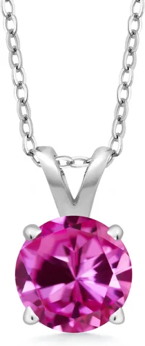 Vista 206 de Gem Stone King Collar con colgante solitario de plata de ley 925 de 0.236 in con piedra natal redonda Collar de 4 puntas para mujer Con cadena