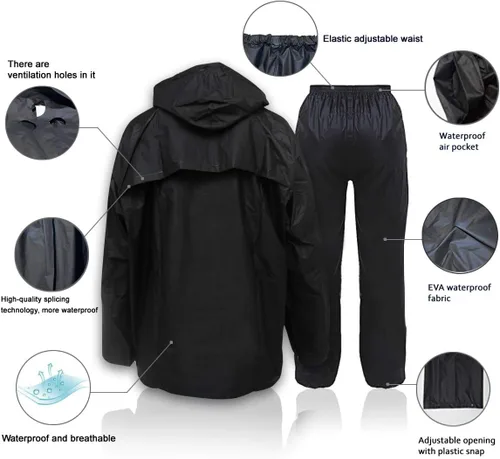 Vista 3 de HAOKAISEN Traje de lluvia para hombres y mujeres, EVA Ultra-Lite impermeable, chaqueta protectora para lluvia con pantalones, ropa de trabajo