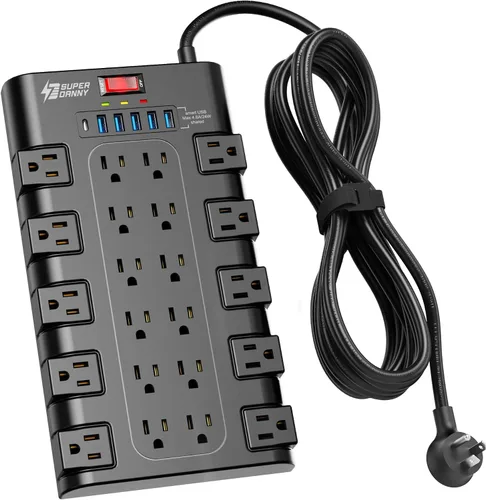 Vista 13 de Regleta de alimentación, SUPERDANNY - Protector contra sobretensiones con 22 tomas de corriente AC y 6 puertos de carga USB, 1875 W/15 A, 2100
