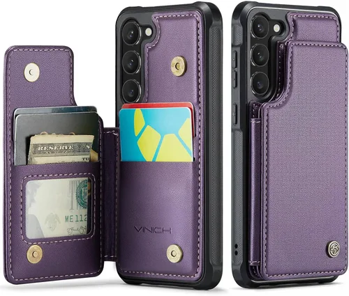 Vista 16 de Vinich - Funda tipo cartera para Samsung Galaxy S23 con tarjetero, color negro Ranuras de crédito con bloqueo RFID, soporte para teléfono a prueba