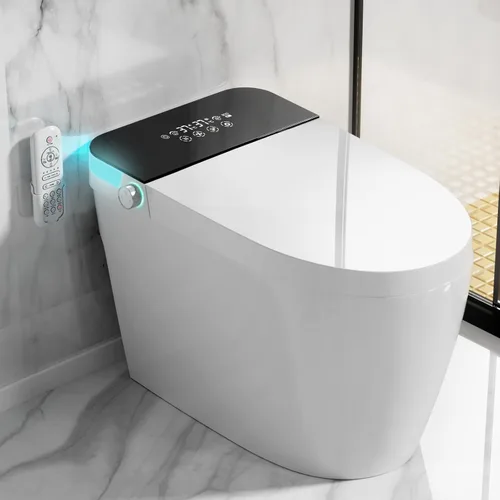 Vista 9 de Inodoro inteligente con bidé integrado con rociador de agua caliente y secadora, funcionamiento del sensor de pie, asiento calefactado con pantalla