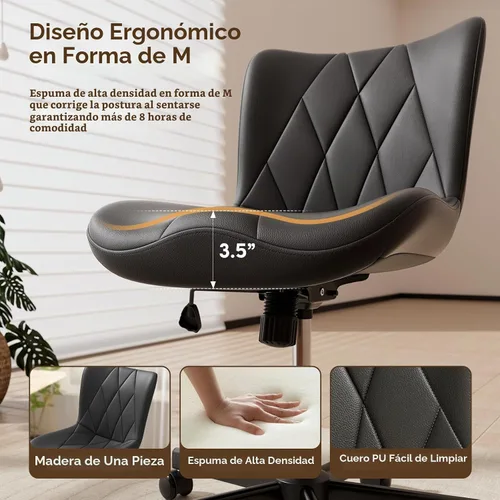 Vista 5 de Silla de Escritorio sin Brazos, Silla de Oficina para el Hogar Moderna sin Brazos, Silla de Computadora Ajustable en Altura y con Movimiento, Silla