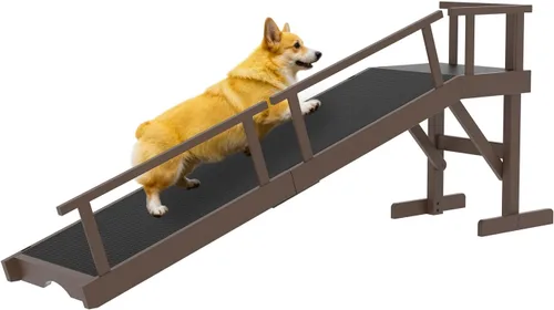 Vista 10 de Rampa para perros de 20 pulgadas de altura para cama, rampa grande para mascotas de 61 pulgadas de largo con superficie antideslizante, rampa