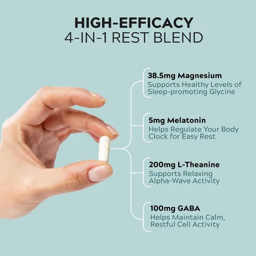 Vista 4 de MuseBeam Glicinato de magnesio 275 mg melatonina 5 mg L-teanina 200 mg GABA 100 mg cápsulas - Suplemento de apoyo nocturno para dormir para hombres